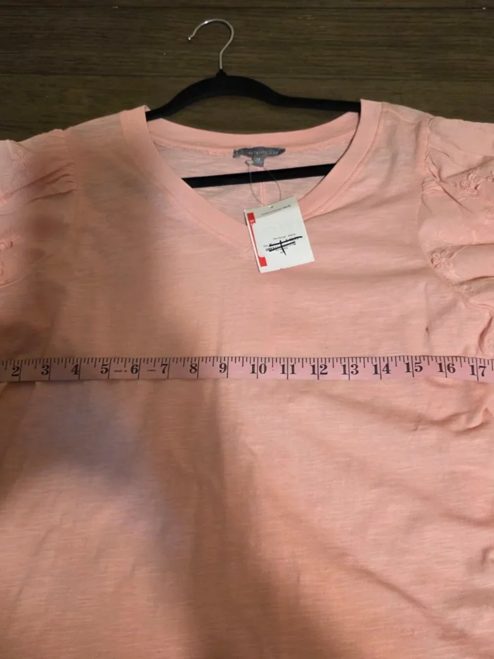 Pink Embroidered Puff Sleeve Top Medium V Neck Boho Casual Small Hole - Picture 4 of 10